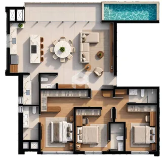 Planta baixa de uma residência mostrando a disposição dos cômodos.