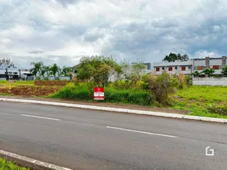 Vista externa de uma propriedade com vegetação e estrada no primeiro plano.