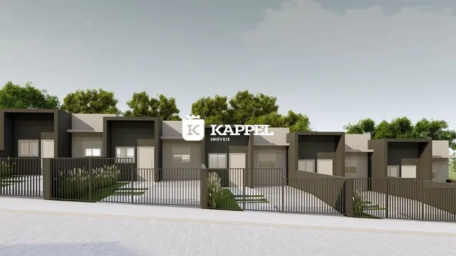 Imagem externa de um conjunto de casas modernas em um empreendimento residencial.