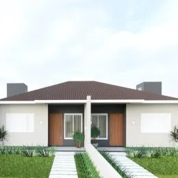 Fachada de uma casa residencial com telhado de telhas em Lajeado, Brasil.