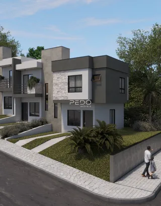 Fachada de uma residência moderna em Lajeado, Brasil.
