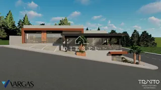Fachada moderna de uma residência em Lajeado, Brasil, apresentada em renderização 3D.