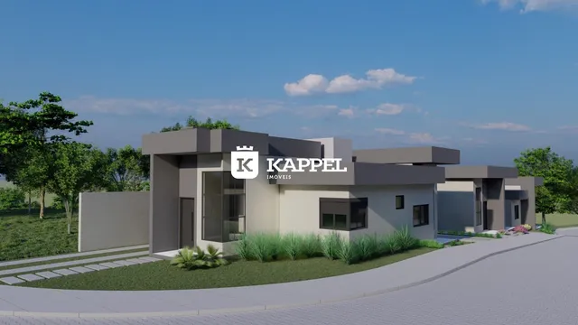 Fachada moderna de uma casa residencial em Lajeado com paisagismo frontal.