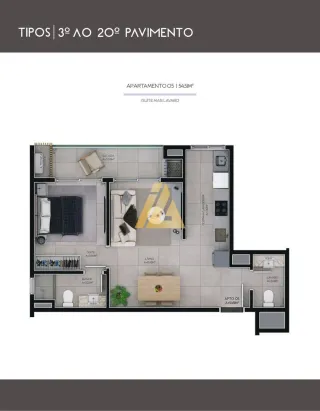 Apartamento com 1 dormitório, foto 2