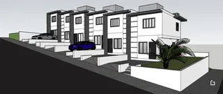 Renderização de uma fileira de casas modernas em Lajeado, Brasil.