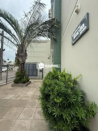 Vista externa da fachada de um imóvel com palmeiras e vegetação densa.
