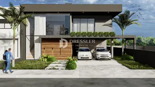 Fachada de uma residência moderna com jardim e garagem em Lajeado, Brasil.