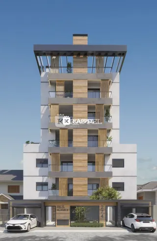 Fachada moderna de um prédio residencial com varandas em Lajeado, Brasil.
