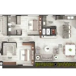Planta baixa mostrando a disposição dos cômodos de uma residência em Lajeado.