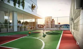 Vista externa de uma quadra esportiva ao ar livre em Lajeado.