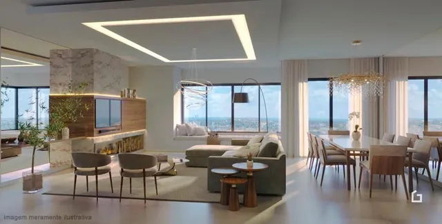Sala de estar com vista para a paisagem externa.