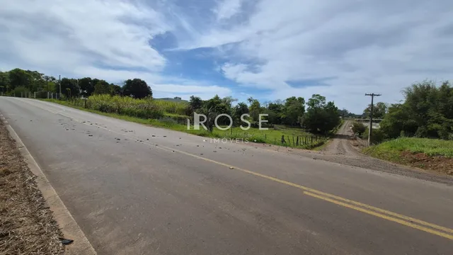 Uma estrada asfaltada atravessa uma paisagem rural com vegetação densa.