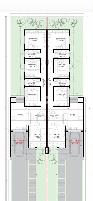 Planta baixa de um imóvel em Lajeado, Brasil mostrando o layout das áreas internas.