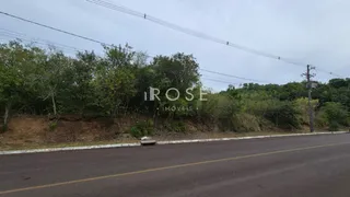 Vista da propriedade ao longo da estrada com vegetação densa ao fundo.