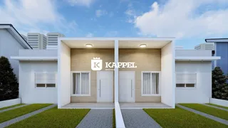 Fachada frontal de uma residência moderna com paredes brancas e detalhes em tom bege.