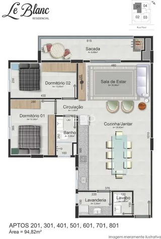 Planta baixa de um imóvel com 94,82m² em Lajeado.