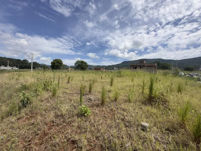 Vista de um campo aberto com vegetação seca sob um céu nublado.