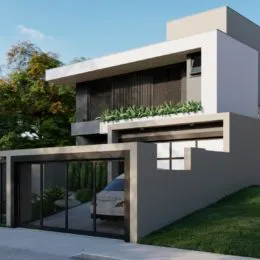 Foto da fachada moderna de uma casa em Lajeado, Brasil.
