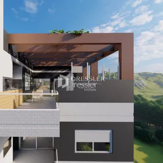 Fachada de uma residência moderna em Lajeado, Brasil, com área externa.