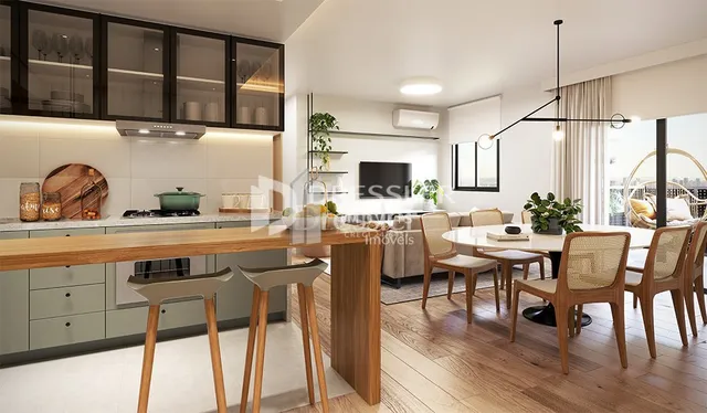 Vista da cozinha e sala de jantar de um imóvel em Lajeado.