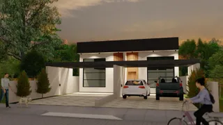 Fachada de uma residência moderna com área coberta em Lajeado, Brasil.