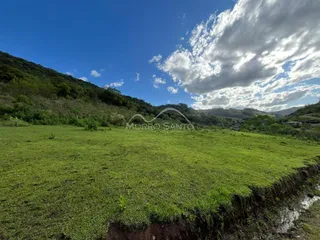 Paisagem de campo verde com colinas arborizadas ao fundo.