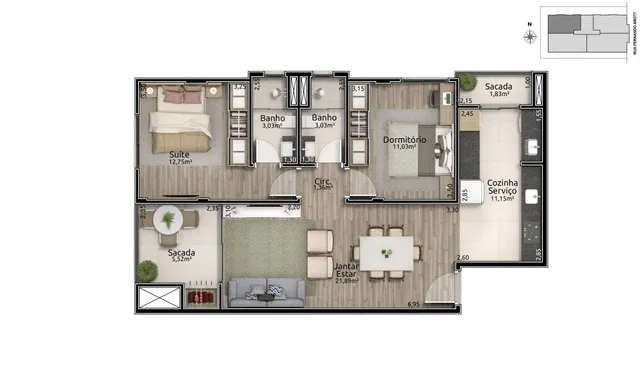Apartamento com 2 dormitórios, foto 3
