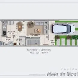 Planta baixa mostrando a disposição de dois dormitórios.