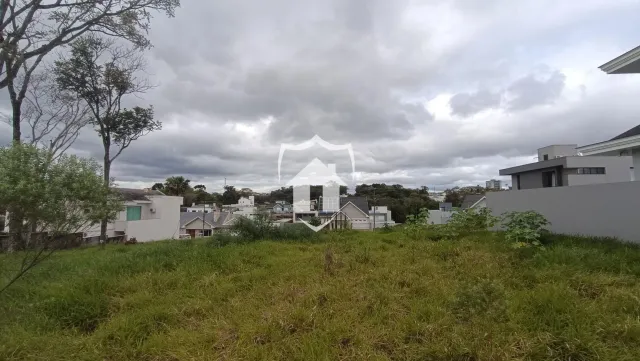 Paisagem de grama e vegetação em frente a residências no horizonte.