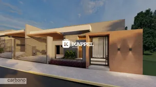 Fachada moderna de uma residência com garagem e área externa.