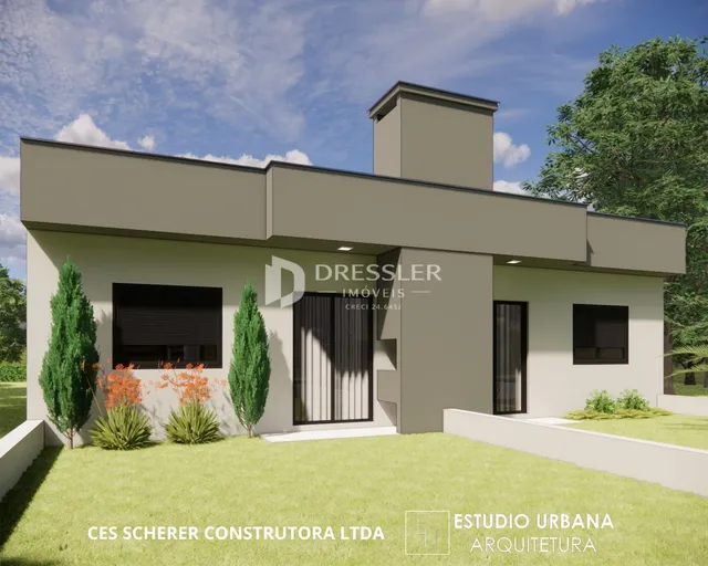 Foto da fachada de uma casa moderna em Lajeado, Brasil.