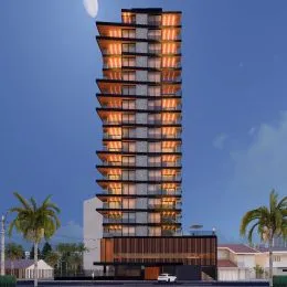 Fachada de um edifício residencial alto em Lajeado, Brasil.