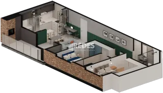 Renderização 3D do interior de uma residência em Lajeado.