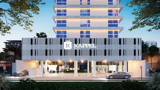 Fachada moderna de um edifício residencial em Lajeado, Brasil, com arquitetura contemporânea.