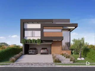 Fachada moderna de uma residência em Lajeado com jardim e entrada pavimentada.