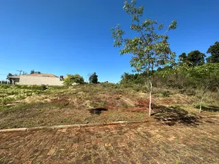 Vista externa de um terreno com vegetação e área pavimentada.