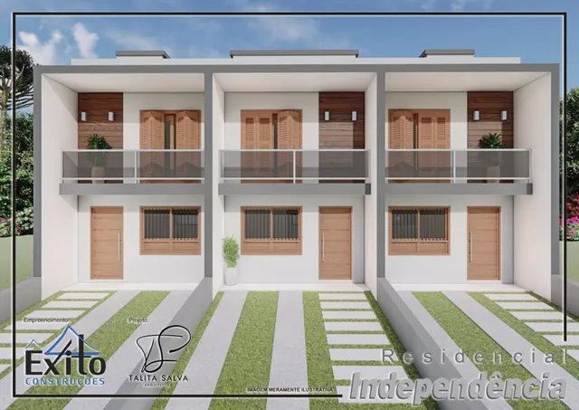 Fachada de uma casa moderna de dois andares com varanda em Lajeado, Brasil.