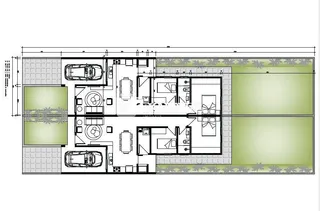 Planta baixa de uma residência mostrando a disposição dos cômodos internos.