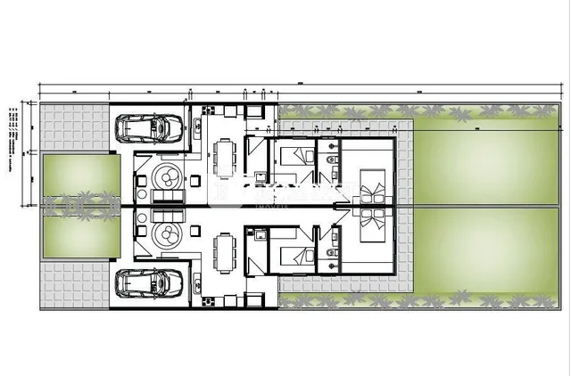 Planta baixa de uma residência mostrando a disposição dos cômodos internos.