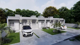 Fachada de uma casa moderna em Lajeado, Brasil, com jardim e garagem.