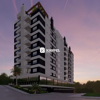 Fachada de um prédio residencial moderno com varandas em Lajeado, Brasil.