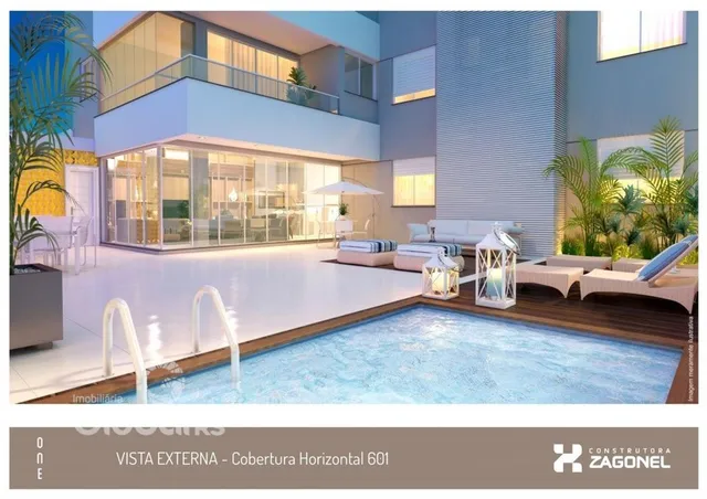 Vista externa de uma cobertura com piscina e área de lazer em Lajeado, Brasil.