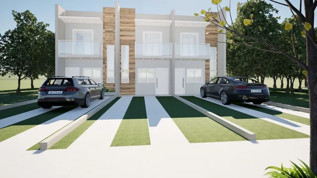 Fachada de uma residência moderna com dois andares em Lajeado, Brasil.