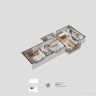 Visualização 3D de um apartamento moderno em Lajeado, Brasil.