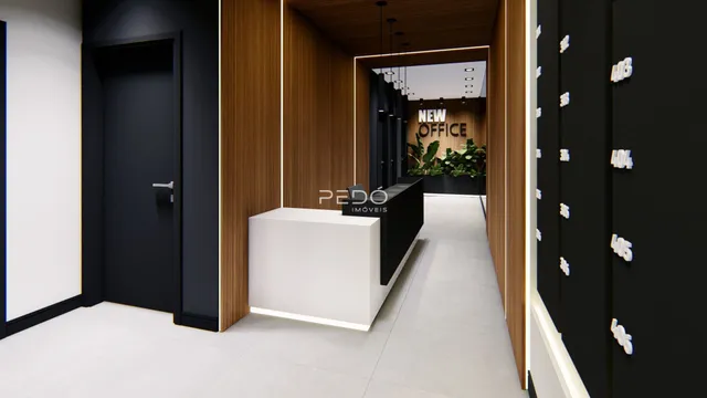 Hall da entrada de um corredor moderno em um imóvel.