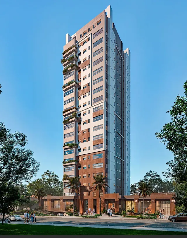 Vista externa de um edifício residencial alto em Lajeado, Brasil.