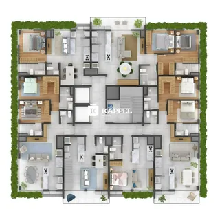 Planta baixa de uma casa grande mostrando a disposição dos cômodos e áreas.
