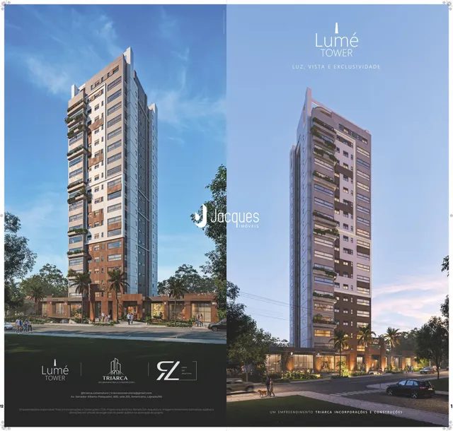 Fachada moderna do prédio Lumé Tower em Lajeado, Brasil.