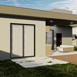 Fachada moderna de uma residência com portas de vidro em Lajeado, Brasil.