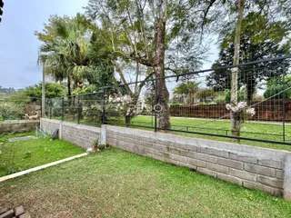 Vista externa de um jardim com muro e cerca de metal em Lajeado.